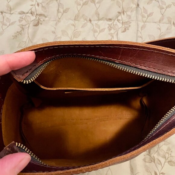 Portland Leather Triangle Shoulder Bag in Cognac Color - Picture 7 of 7